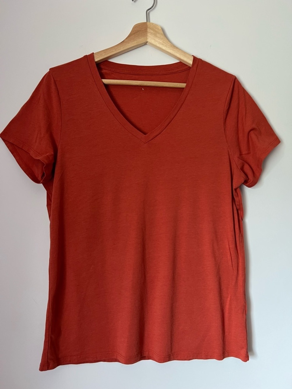 Quince Cotton Modal V Neck Short Sleeve Tee Burnt Sienna L NEW